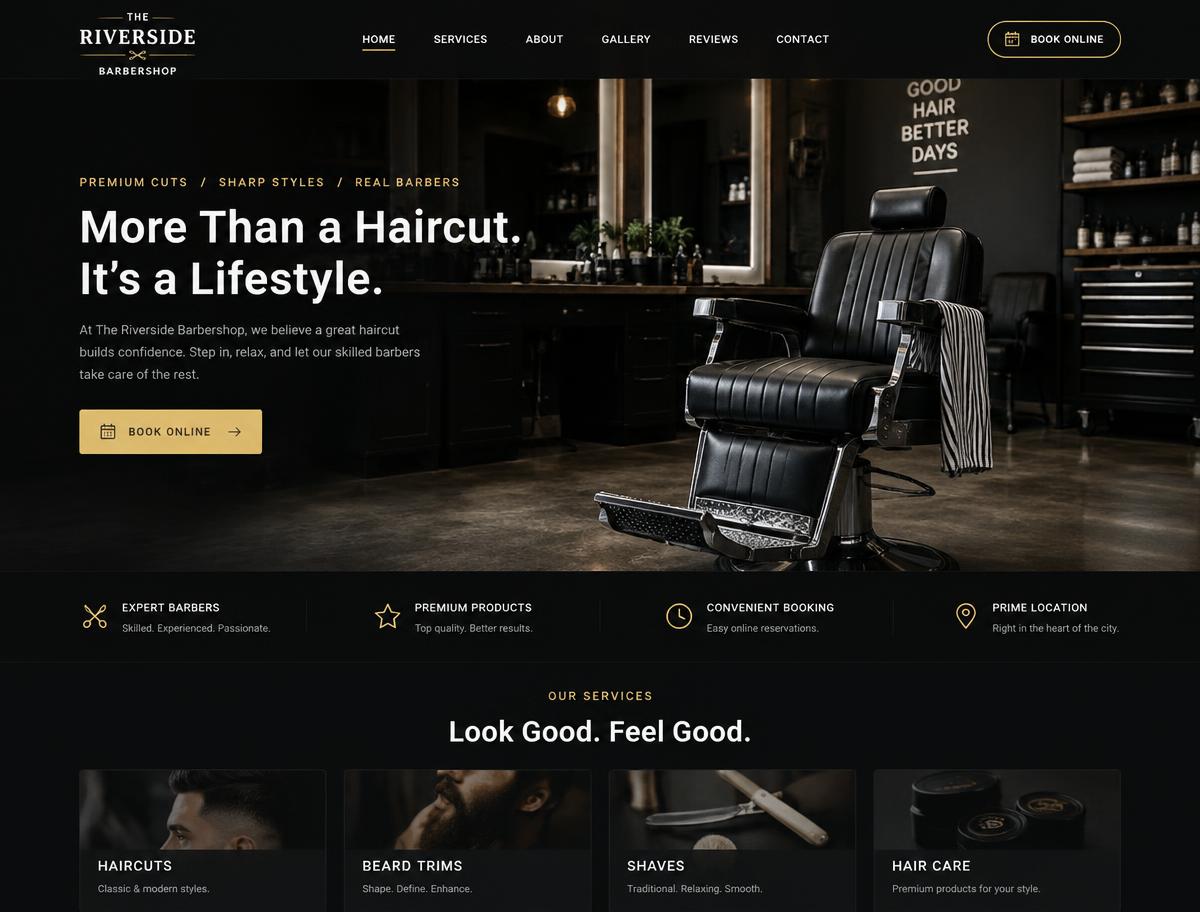 The Riverside Barbershop website design