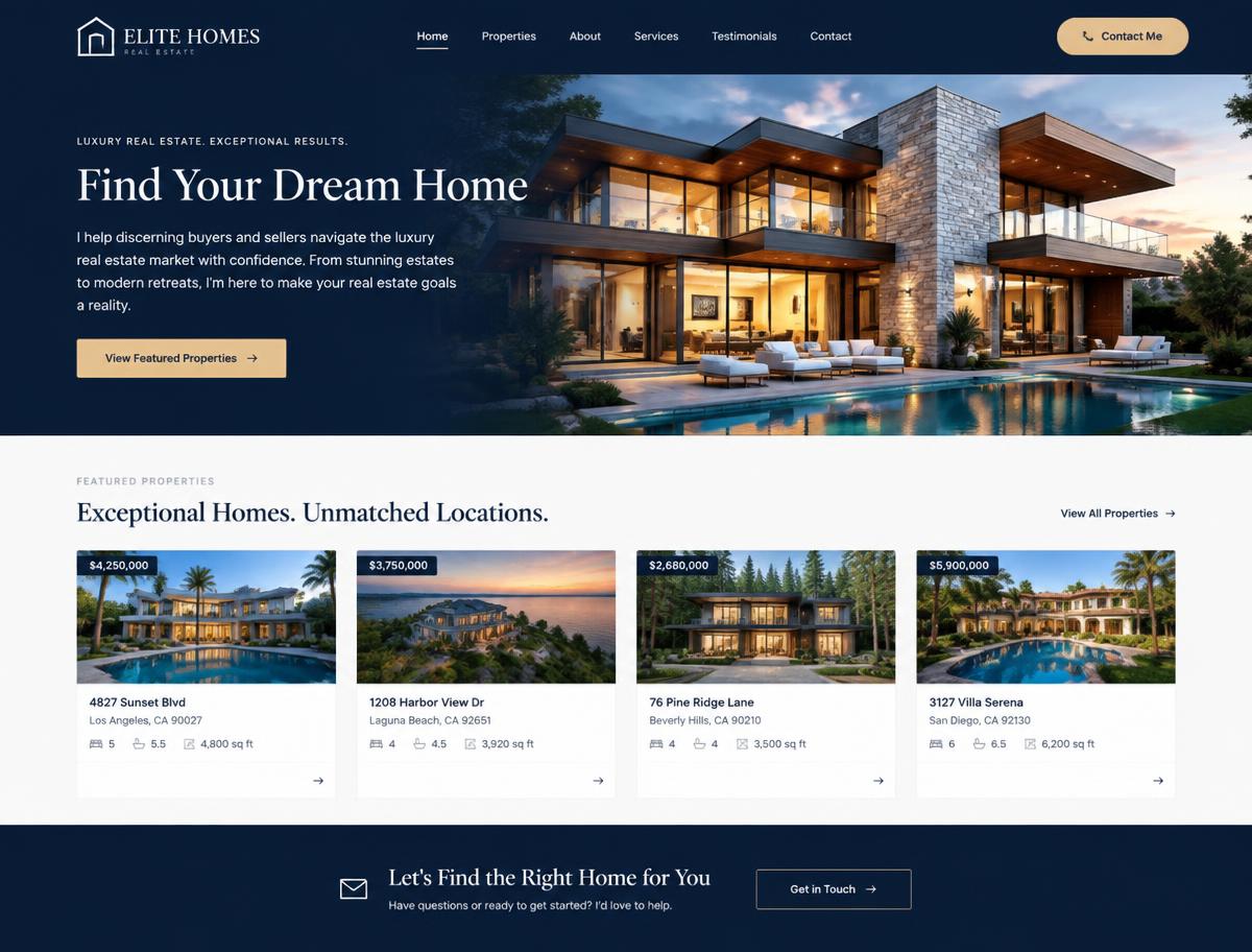 Elite Homes Real Estate website design